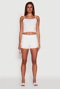 Womens Madden Girl Textured Knit Lace Detail Shorts, White, Size L