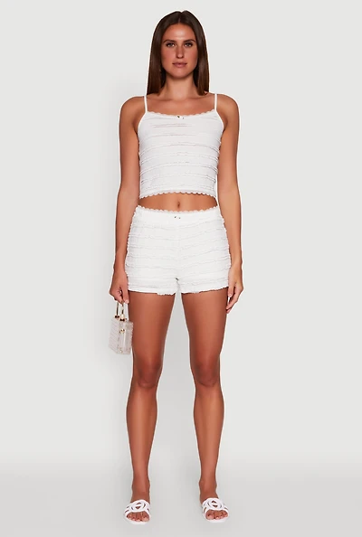 Womens Madden Girl Textured Knit Lace Detail Shorts, White, Size L