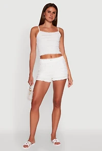 Womens Madden Girl Textured Knit Lace Detail Shorts, White,