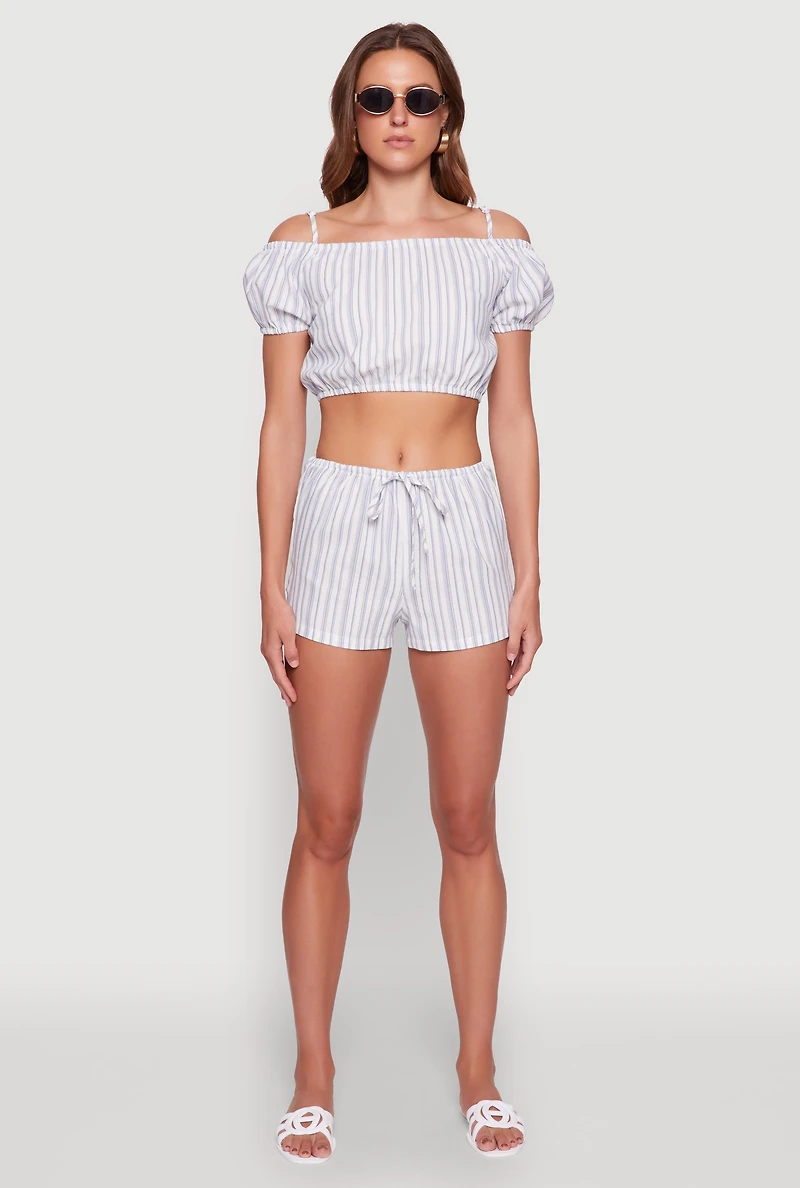 Madden Girl Striped Cold Shoulder Puff Sleeve Top