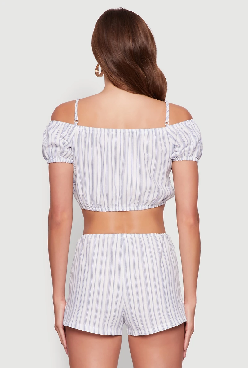 Womens Madden Girl Striped Cold Shoulder Puff Sleeve Top, Blue,