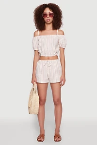 Womens Madden Girl Striped Drawstring Shorts, Khaki, Size S
