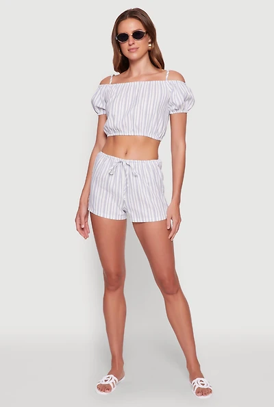 Womens Madden Girl Striped Drawstring Shorts,