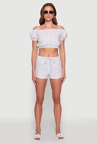 Womens Madden Girl Striped Drawstring Shorts, L