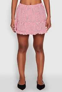 Womens Almost Famous Gingham Ruffled Mini Skirt, Red, Size L