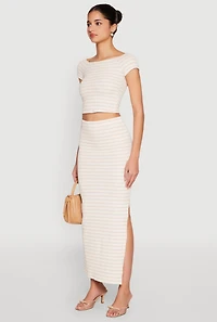 Womens Almost Famous Textured Knit Striped Top, Beige, Size M