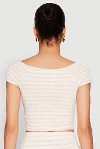 Womens Almost Famous Textured Knit Striped Top, Beige, Size M