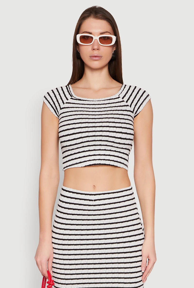 Womens Almost Famous Textured Knit Striped Top, Multi, Size L