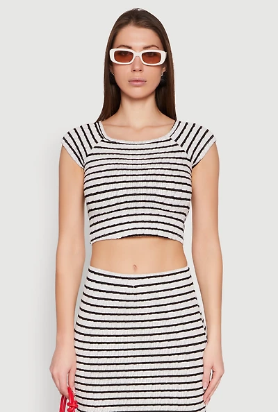 Womens Almost Famous Textured Knit Striped Top, Multi, Size L