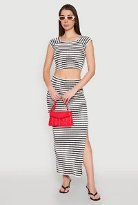 Womens Almost Famous Textured Knit Striped Top, Multi, Size L