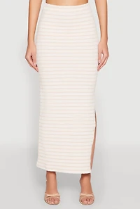 Womens Almost Famous Striped Side Slit Skirt, Khaki, Size S