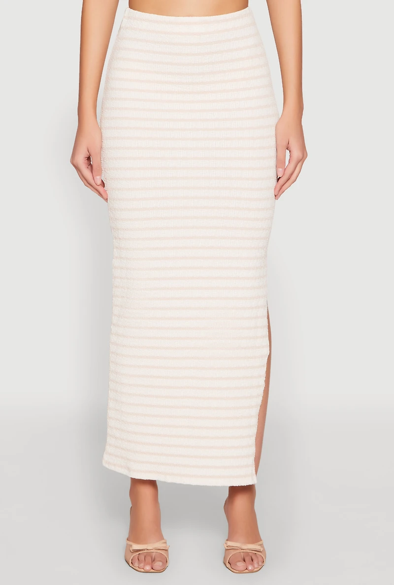 Almost Famous Striped Side Slit Skirt