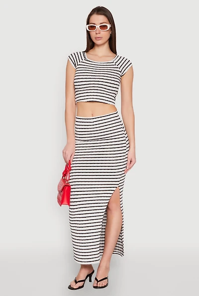 Womens Almost Famous Striped Side Slit Skirt, Multi,
