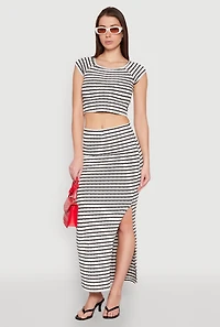 Womens Almost Famous Striped Side Slit Skirt, Multi, Size L