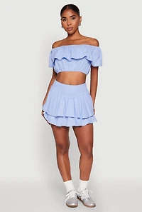 Womens Almost Famous Ruffle Overlay Off the Shoulder Crop Top, L