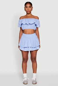 Womens Almost Famous Ruffle Overlay Off the Shoulder Crop Top, L