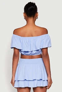 Womens Almost Famous Ruffle Overlay Off the Shoulder Crop Top, S