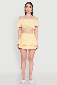 Womens Almost Famous Smocked Waist Tiered Mini Skirt, Yellow,