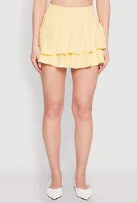 Womens Almost Famous Smocked Waist Tiered Mini Skirt, Yellow, Size S