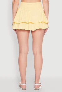 Womens Almost Famous Smocked Waist Tiered Mini Skirt, Yellow, Size S