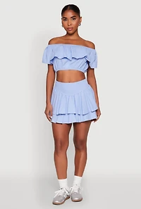 Womens Almost Famous Smocked Waist Tiered Mini Skirt, Blue, Size XL