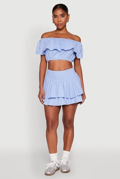 Womens Almost Famous Smocked Waist Tiered Mini Skirt, Blue, Size M