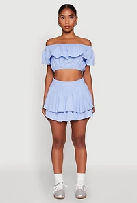 Womens Almost Famous Smocked Waist Tiered Mini Skirt, Blue, Size L