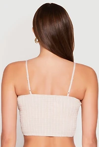 Womens Almost Famous Pinstripe Poplin Smocked Back Cami, Beige, Size L