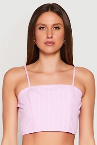 Womens Almost Famous Pinstripe Poplin Smocked Back Cami, Pink, Size M