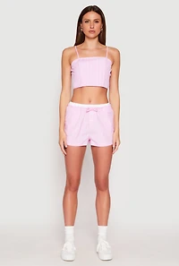 Womens Almost Famous Pinstripe Poplin Smocked Back Cami, Pink, Size M