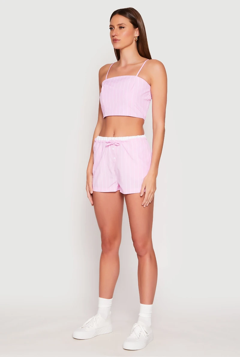 Womens Almost Famous Pinstripe Poplin Smocked Back Cami, Pink, Size M