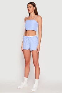 Womens Almost Famous Pinstripe Poplin Smocked Back Cami, Blue, Size S