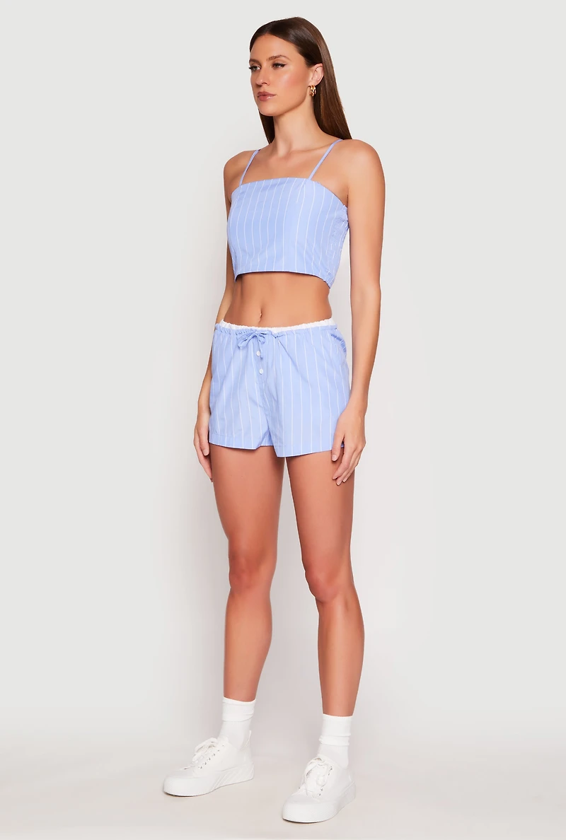 Womens Almost Famous Pinstripe Poplin Smocked Back Cami,