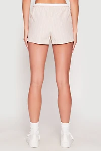 Womens Almost Famous Pinstripe Contrast Waistband Shorts, Khaki, Size L