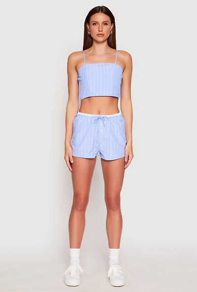Womens Almost Famous Pinstripe Contrast Waistband Shorts, Blue, Size M
