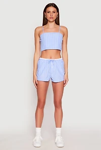 Womens Almost Famous Pinstripe Contrast Waistband Shorts, Blue, Size L