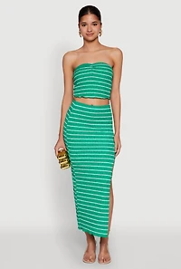 Womens Almost Famous Striped Sweetheart Neckline Tube Top, Green, Size S