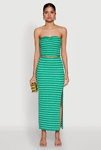 Womens Almost Famous Striped Sweetheart Neckline Tube Top, Green, Size L