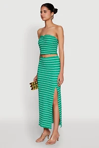 Womens Almost Famous Striped Sweetheart Neckline Tube Top, Green, Size L