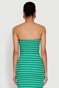 Womens Almost Famous Striped Sweetheart Neckline Tube Top, Green, Size S