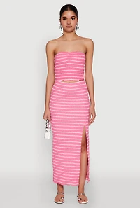 Womens Almost Famous Striped Sweetheart Neckline Tube Top, Pink, Size S
