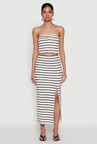 Womens Almost Famous Striped Side Slit Maxi Skirt, White, Size M