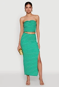 Womens Almost Famous Striped Side Slit Maxi Skirt,