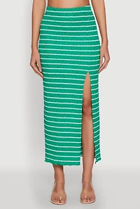 Womens Almost Famous Striped Side Slit Maxi Skirt,
