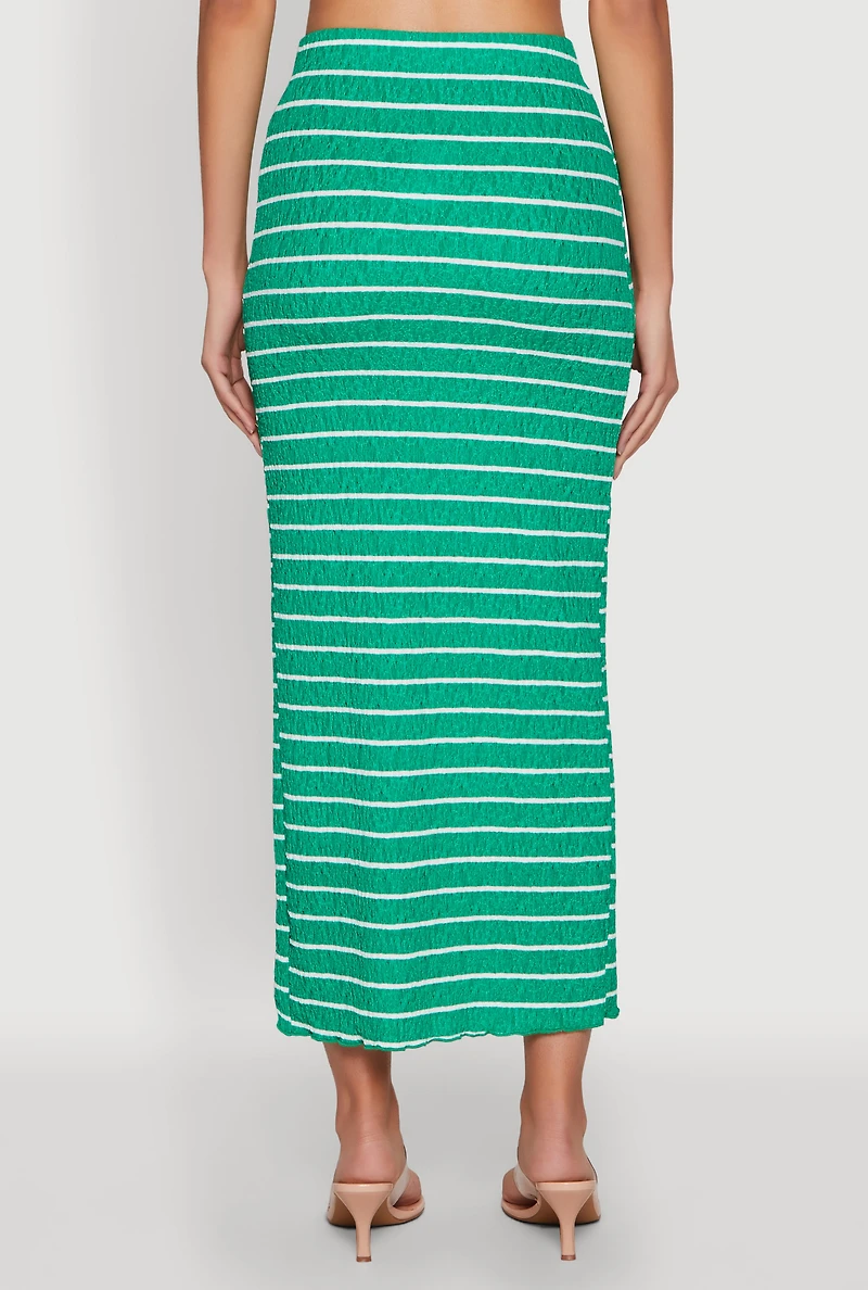 Womens Almost Famous Striped Side Slit Maxi Skirt,