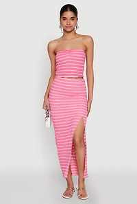Womens Almost Famous Striped Side Slit Maxi Skirt, Pink, Size L