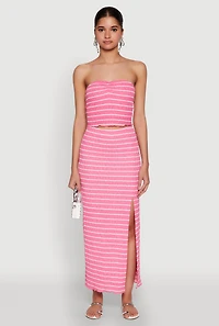 Womens Almost Famous Striped Side Slit Maxi Skirt, Pink, Size L