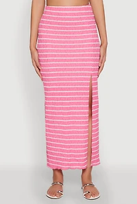 Womens Almost Famous Striped Side Slit Maxi Skirt, L