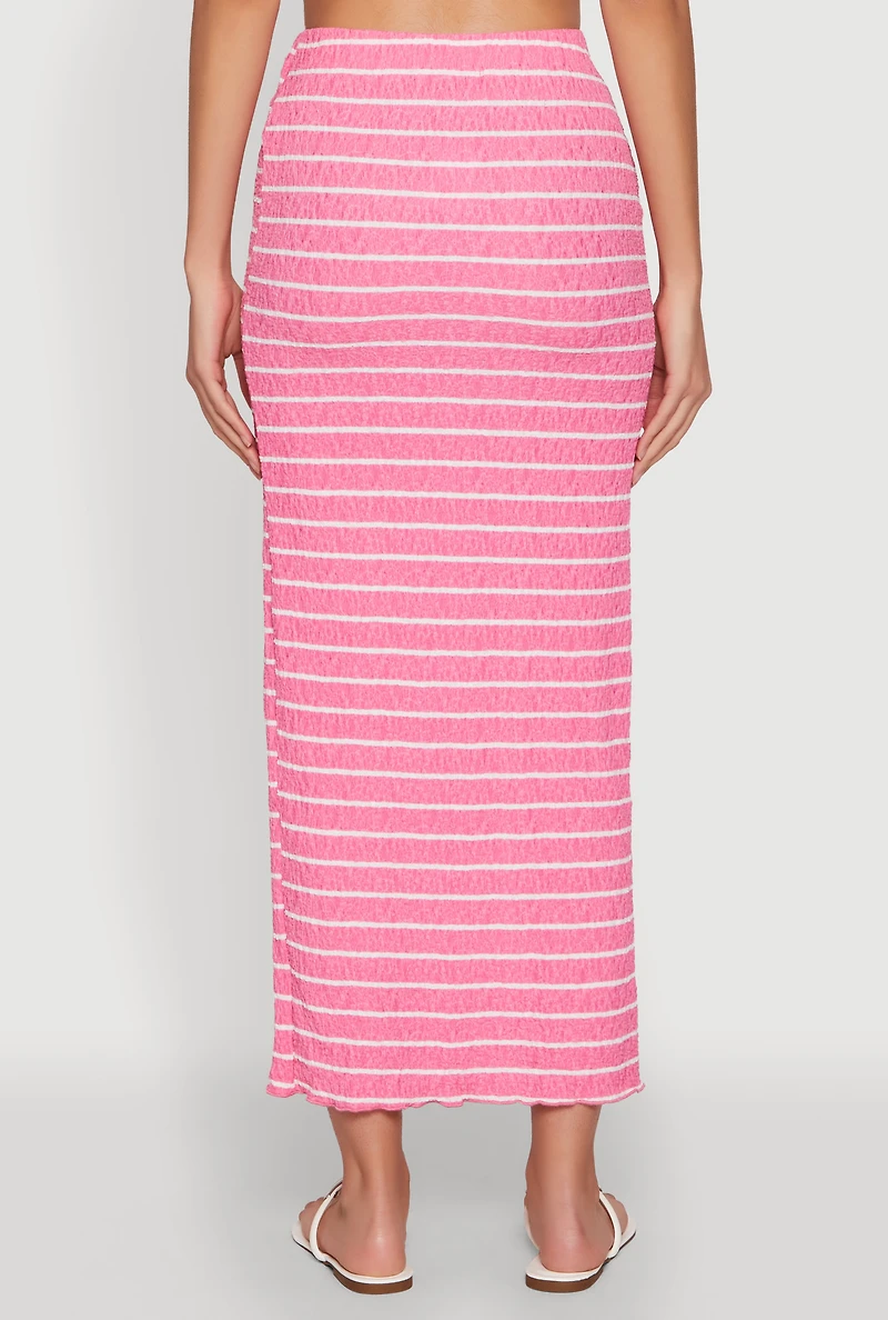 Womens Almost Famous Striped Side Slit Maxi Skirt, Pink, Size L