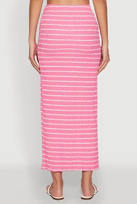 Womens Almost Famous Striped Side Slit Maxi Skirt, Pink, Size L